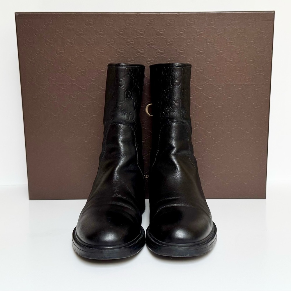 Gucci Black Embossed Leather Microguccissima Ankle Boots Size 8.5 - Picture 3 of 8